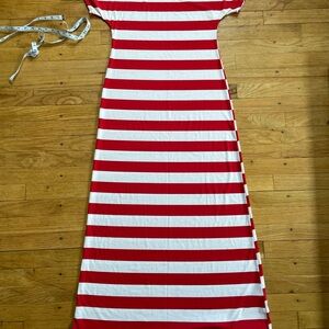 Red and White Striped Maxi Dress